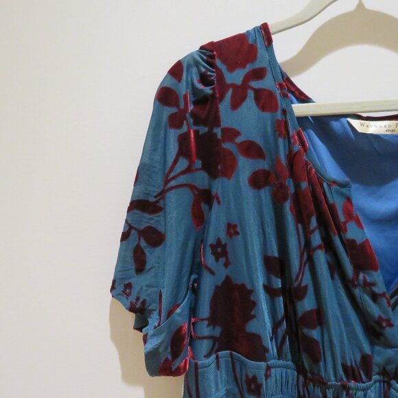 ESHAKTI WAYWARD FANCIES Floral Velvet Burnout Smocked Waist Tiered Dress Evening - Picture 6 of 16